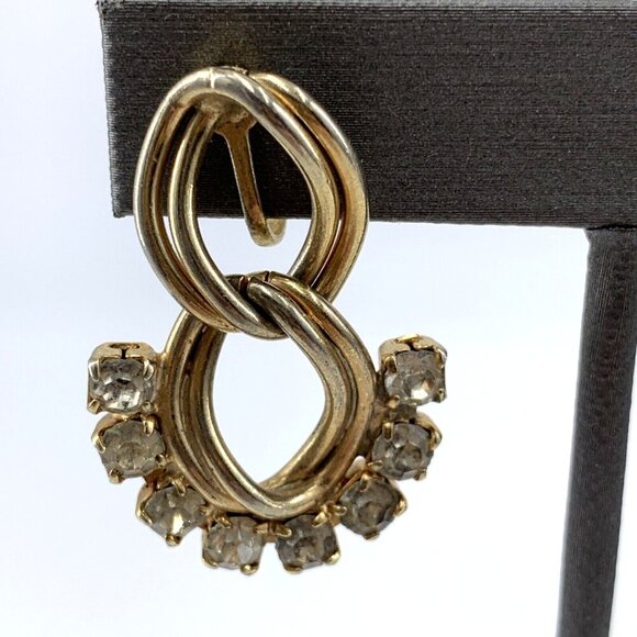 Vintage Rhinestone Bracelet and Earring Screw Back Cuban Link Gold Tone Set - Picture 3 of 12